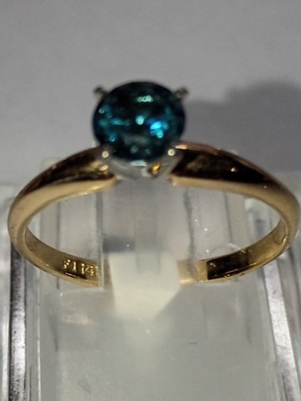 14Kt Yellow Gold 2/3-Carat Solitaire Blue Diamond Ring - Picture 2 of 5